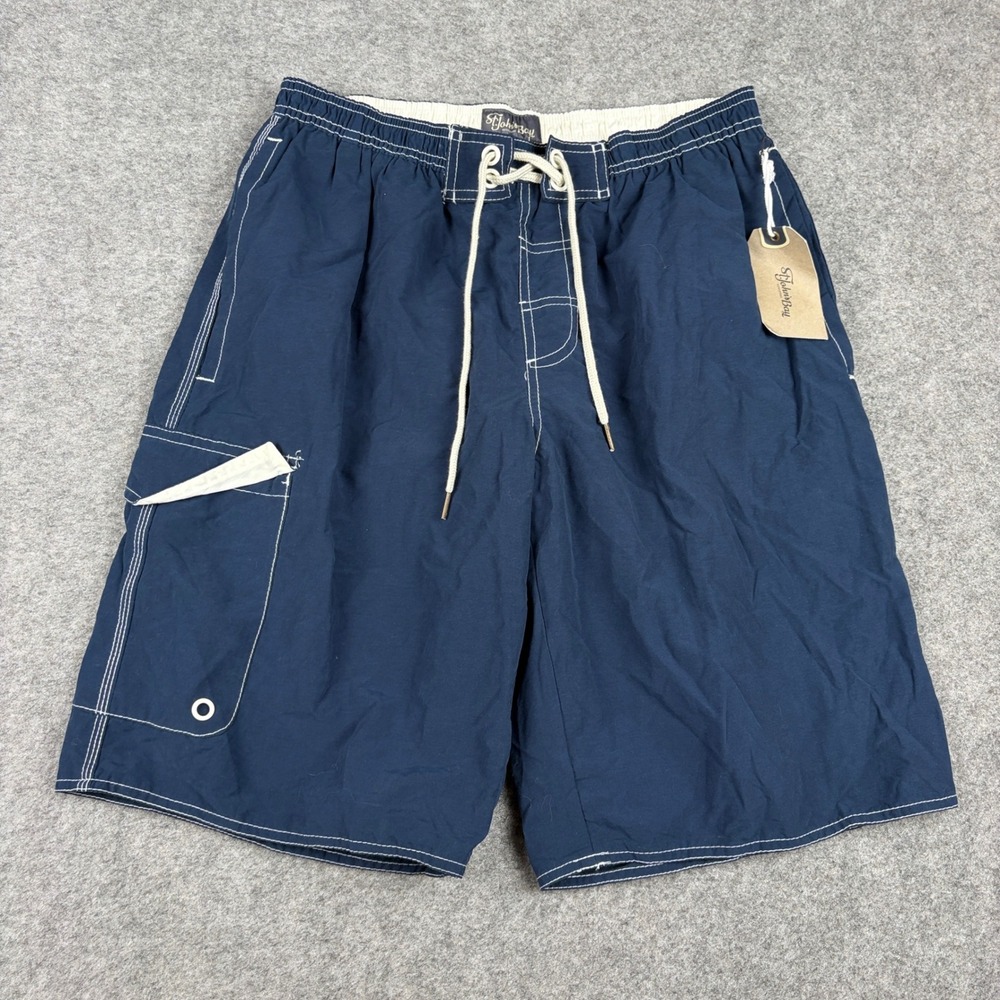 NEW St Johns Bay Swim Trunks Mens Large Blue Herald Cargo Board Shorts